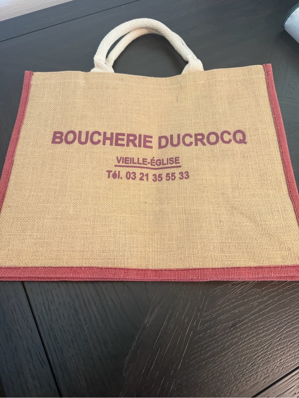 BOUCHERIE DUCROCQ Branded Jute Tote Burlap Tote Bag with rope handles-France